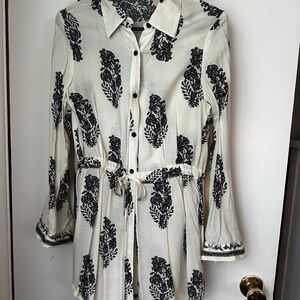 Floral Button-Up Tunic Length Shirt